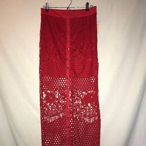 NWT The Sang-Eye Candy Couture Red Crochet Skirt-Front Slit with Snaps-Sz Large